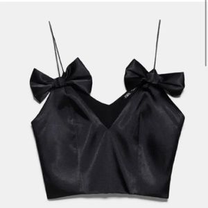 Zara Black Satin Crop Top with Bows